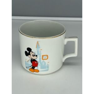 Vintage Walt Disney World Mickey Mouse Coffee Mug Japan Gold Trim Mickey & Castl